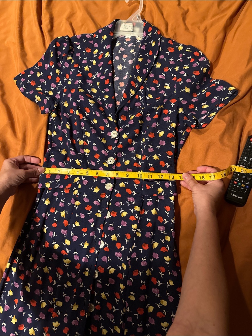 Rouje Marin Navy Floral Button-Front Midi Dress Size 34 - Picture 8 of 8